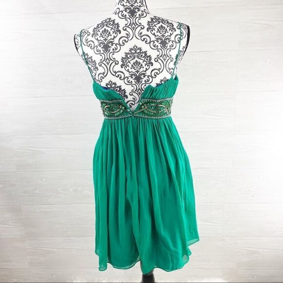 Aidan Mattox  Beaded Spaghetti Silk Fit and Flare Empire Midi Dress - Picture 6 of 11